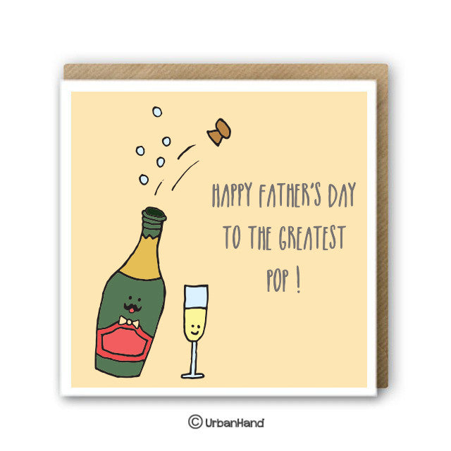 Urbanhand urban hand greeting card happy father's day to the greatest pop! dad glass champagne bottle