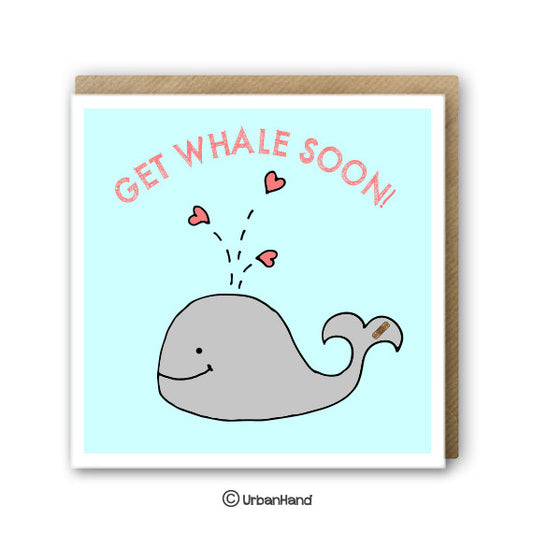 Urbanhand urban hand greeting card get whale soon well heart blue sea big fish best wishes first aid