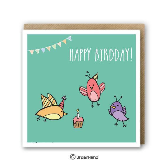 Urbanhand urban hand greeting card happy birthday best wishes cake candle party birds