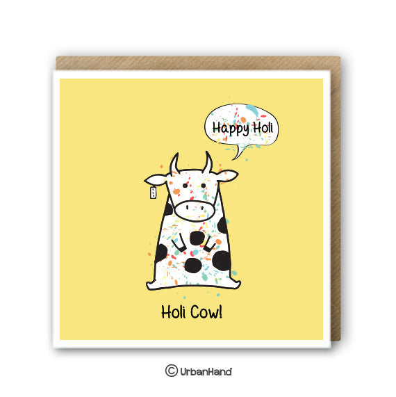 Urbanhand urban hand greeting card holi cow happy holi colour water festival yellow