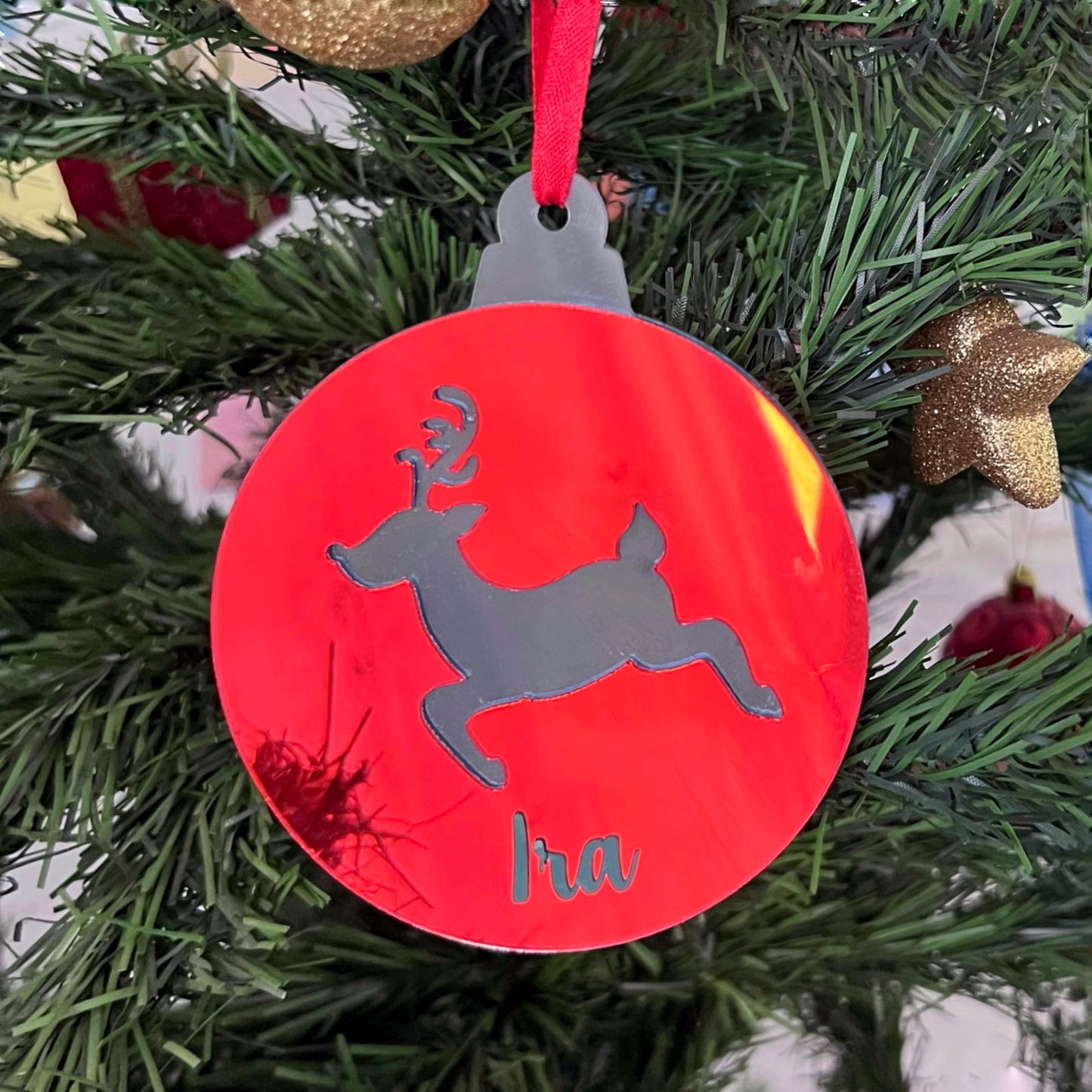 Personalised Reindeer Christmas Ornament - Reversible
