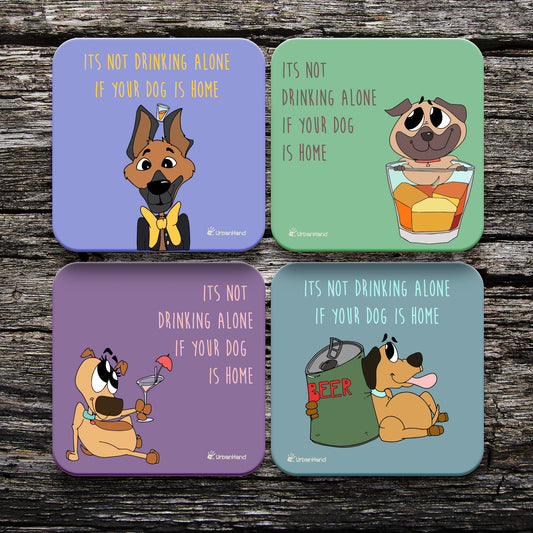 Urbanhand urban hand Never Drink Alone Coaster Set of 4 Stylish Fancy characters Colourful drinks ice glasses