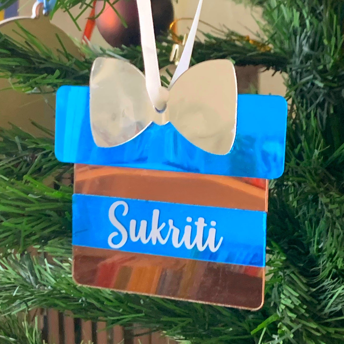 Personalised Blue Silver and Copper Christmas Gift Ornament