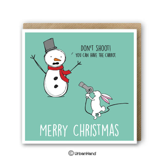 Urbanhand urban hand greeting card don't shoot you can have the carrot merry christmas snowman gifts sweets rabbit snow