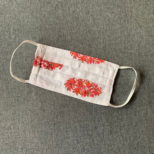 Urbanhand urban hand Comfortable Cotton Floral Mask Pink and White pattern man women covid pandemic safety maskup