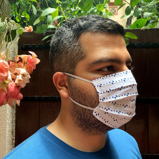 Urbanhand urban hand Comfortable Cotton Blue leaf pattern Mask man women covid pandemic safety maskup