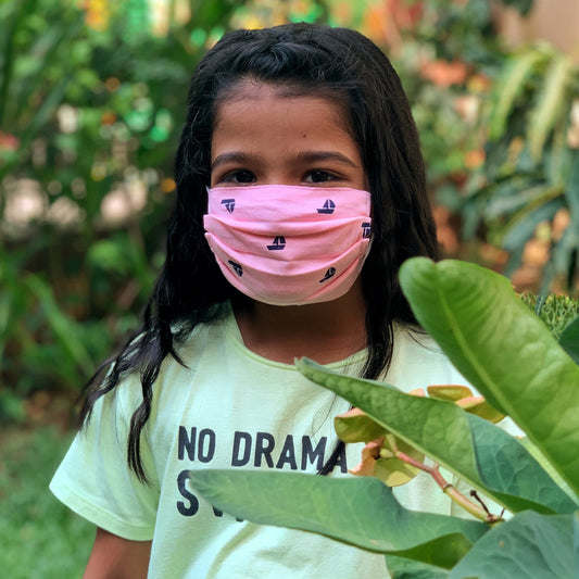 Urbanhand urban hand Comfortable Cotton Kids Mask Pink Boat print pattern children covid pandemic safety maskup