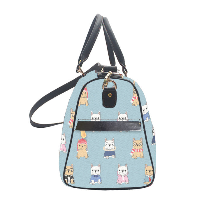 Urbanhand Duffle bag Monogram Personalised Alaska French Bull Dog Pattern Black strap Canvas Vegan Leather urban hand duffel