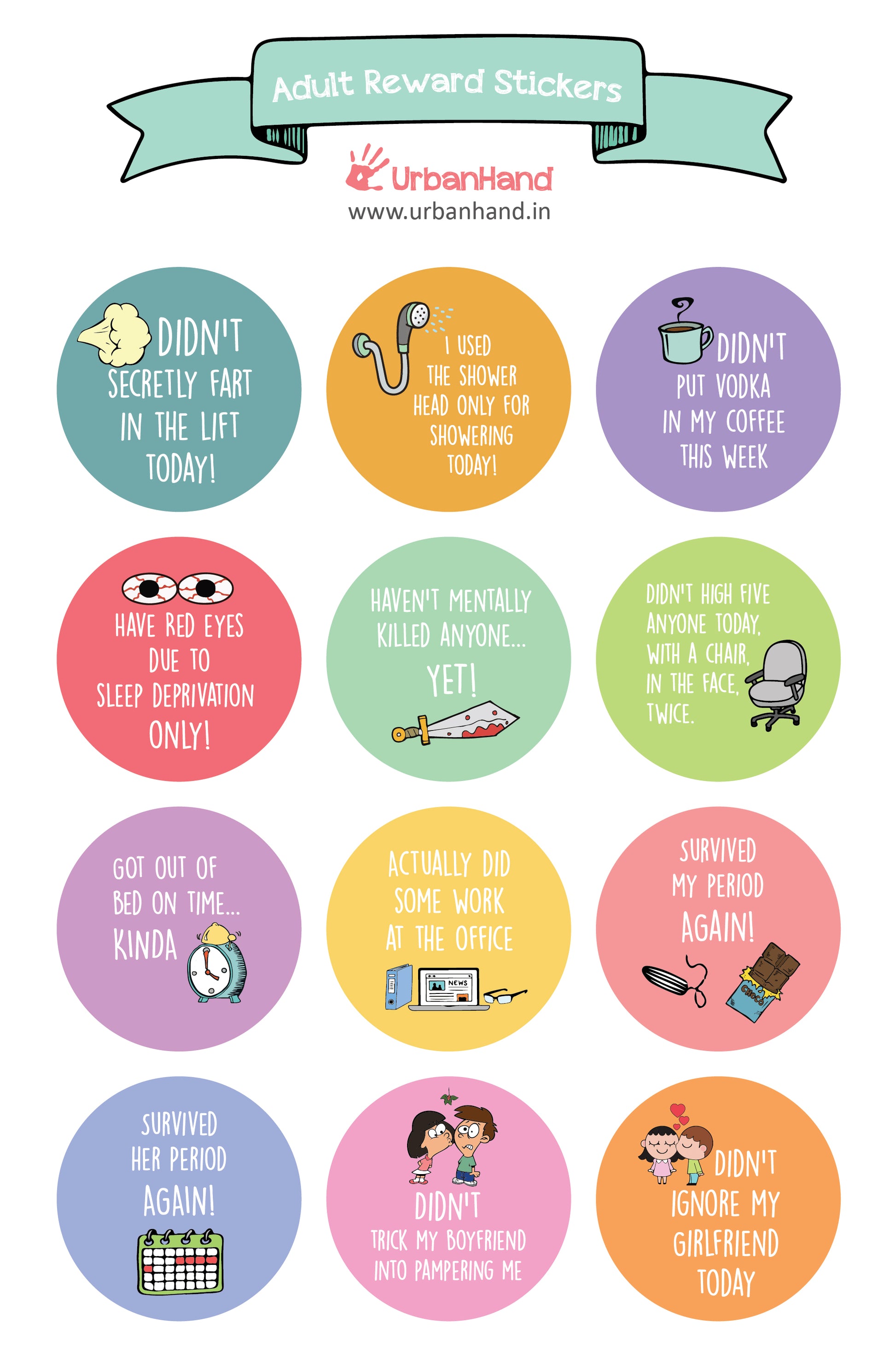 Urbanhand urban hand Adult Reward Stickers round colourfull design characters