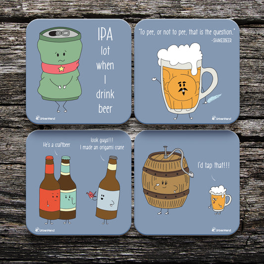 Urbanhand urban hand Beer Coaster Set of 4 Stylish Fancy characters Colourful drinks ice glasses