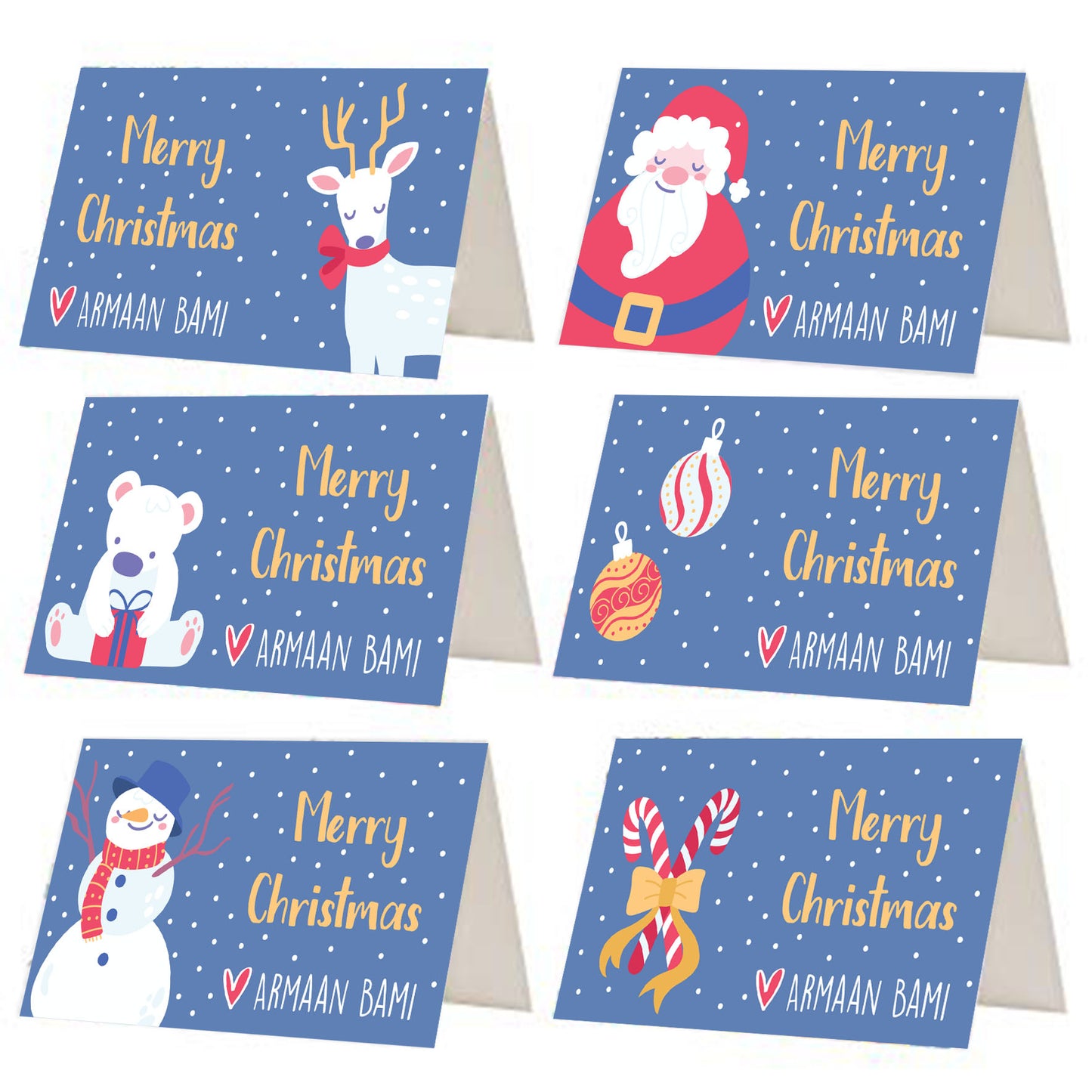 Urbanhand urban hand Personalise Blue Christmas gift tags season santa teddy bears snowman candy cane set of 12 and 24