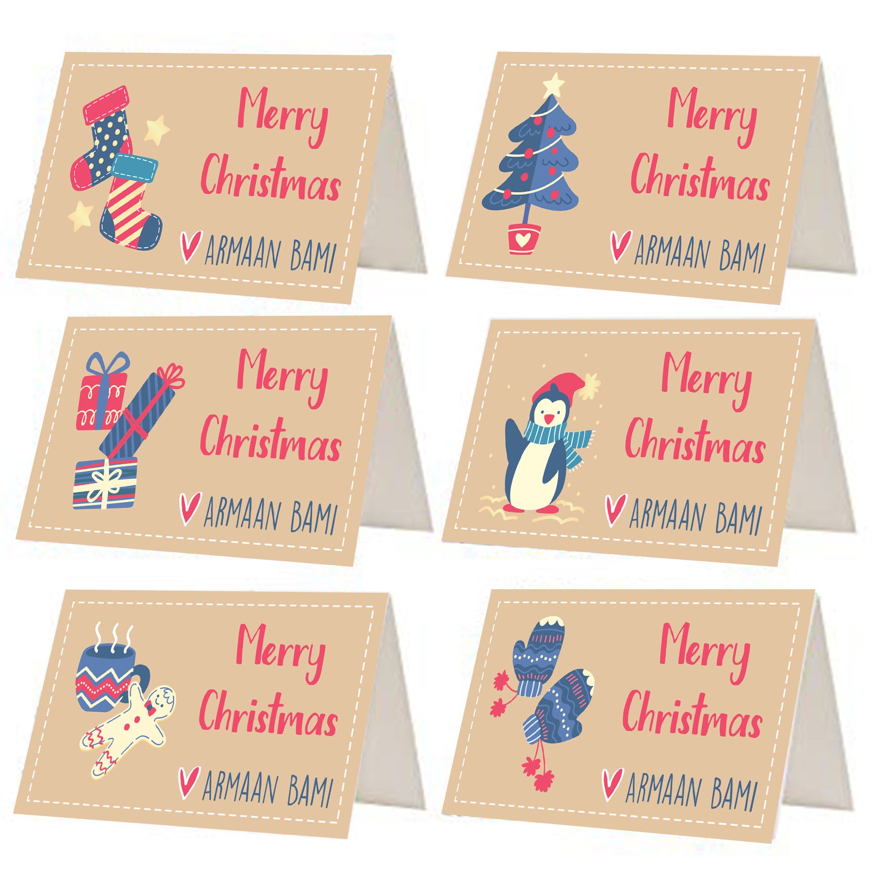 Urbanhand urban hand Personalise Neutral Christmas gift tags season santa teddy bears snowman candy cane reindeer set of 12 and 24