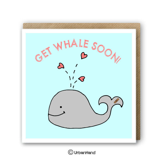Urbanhand urban hand greeting card get whale soon well  heart blue sea big fish best wishes first aid