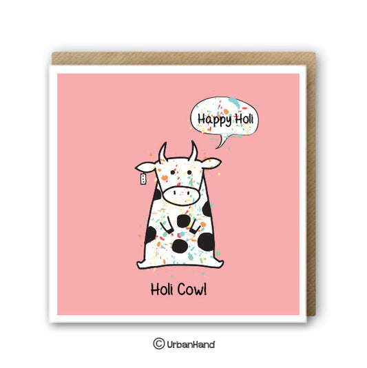 Urbanhand urban hand greeting card holi cow happy holi colour water festival pink