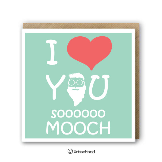 Urbanhand urban hand greeting card I heart you so much love romance heart man beard green 