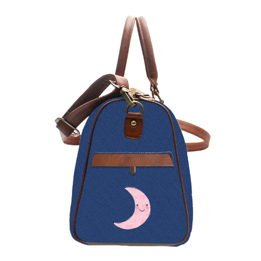 Urbanhand urban hand Canvas and PU Leather diaper bag personalised Moon Star Blue Brown stripe