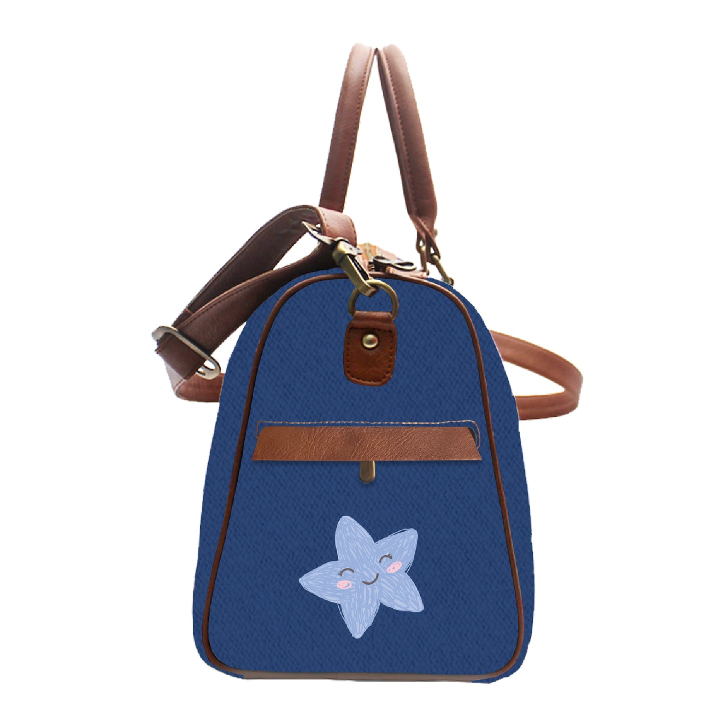 Urbanhand urban hand Canvas and PU Leather diaper bag personalised Moon Star Blue Brown stripe