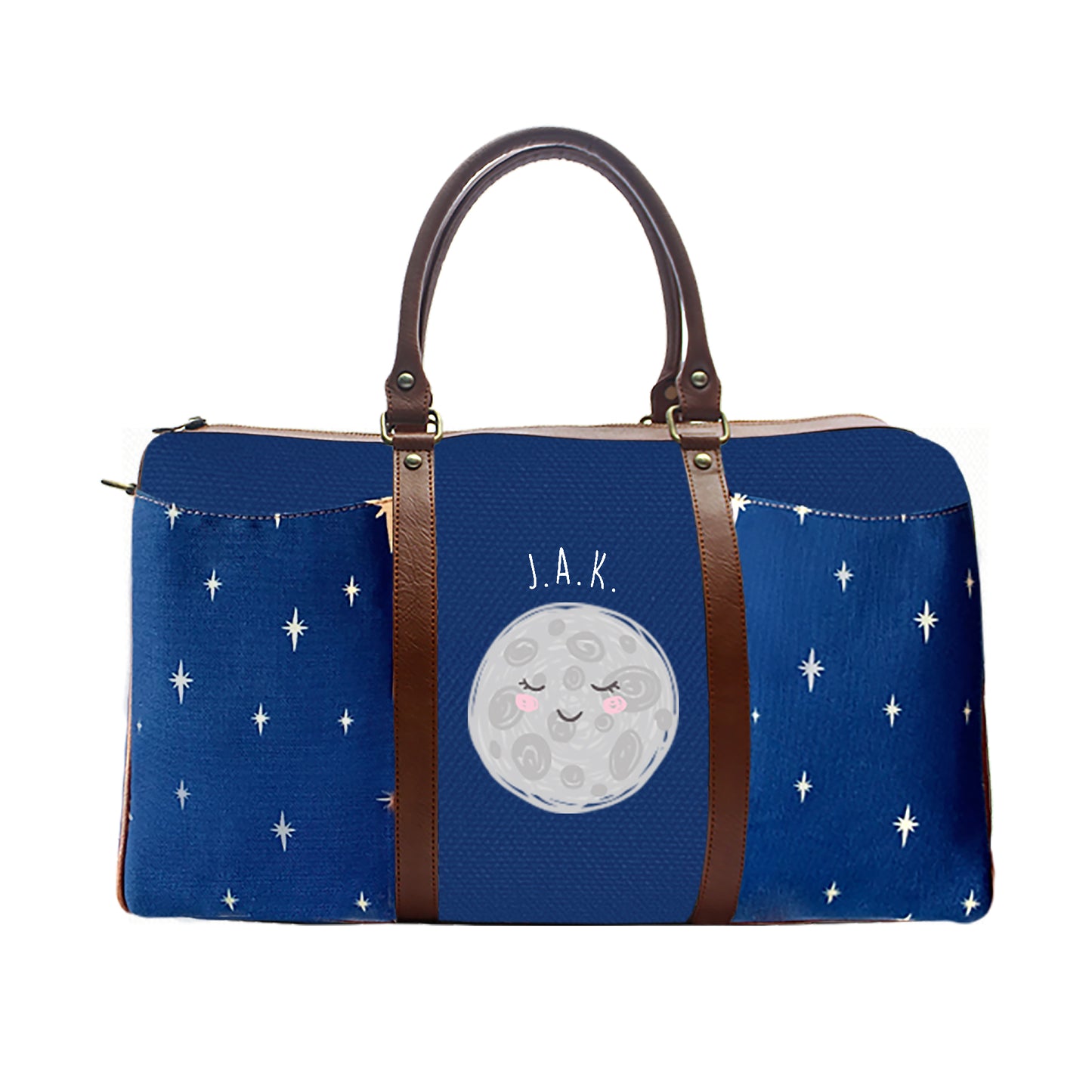 Urbanhand urban hand Canvas and PU Leather diaper bag personalised Moon Star Blue Brown stripe