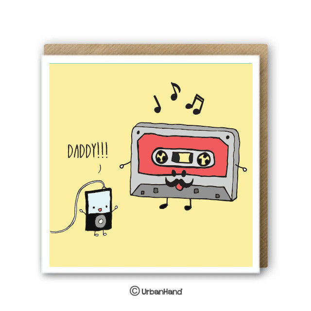 Urbanhand urban hand greeting card daddy old school dad fathers day tape recorder cassette digital iPod young youth 