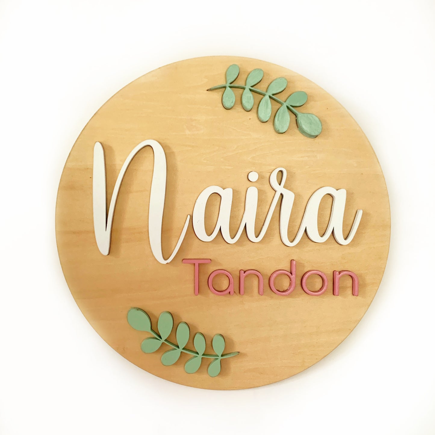 Urbanhand urban hand Personalised Round Nameplate Leaf pattern quirky stylish modern nature love 