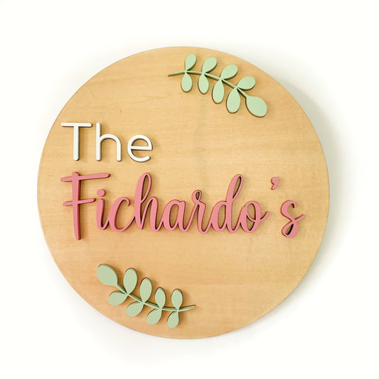Urbanhand urban hand Personalised Wooden Round Nameplate Leaf pattern quirky stylish modern attractive nature love